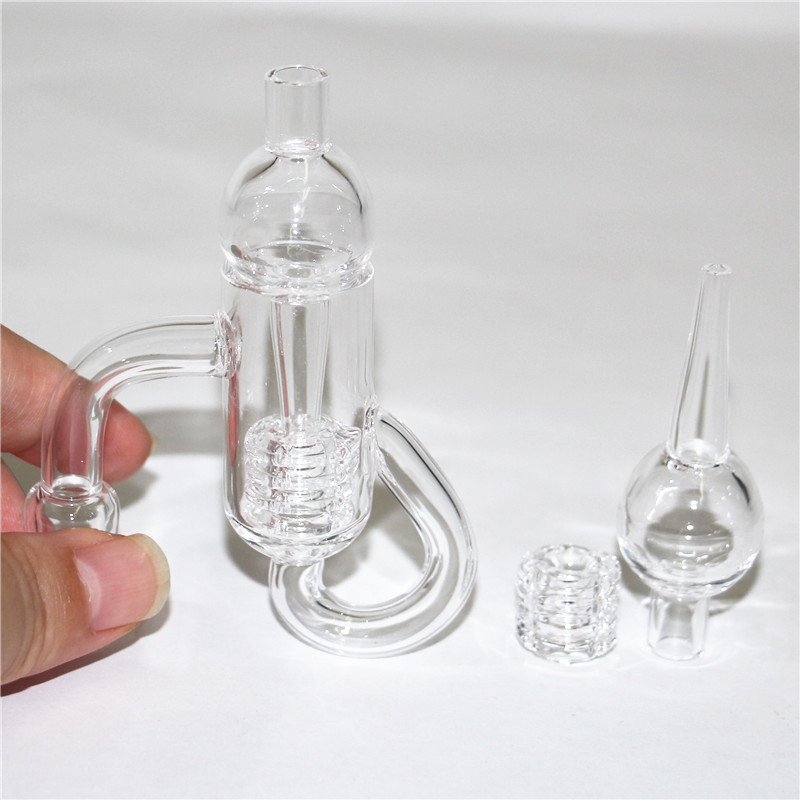 R￶kning Diamond Knot Loop Quartz Bangers med Bubbler Carb Cap Insert Bowl 10mm 14mm 18mm Recycler Knots Quartz Banger Nails For Glass Bong