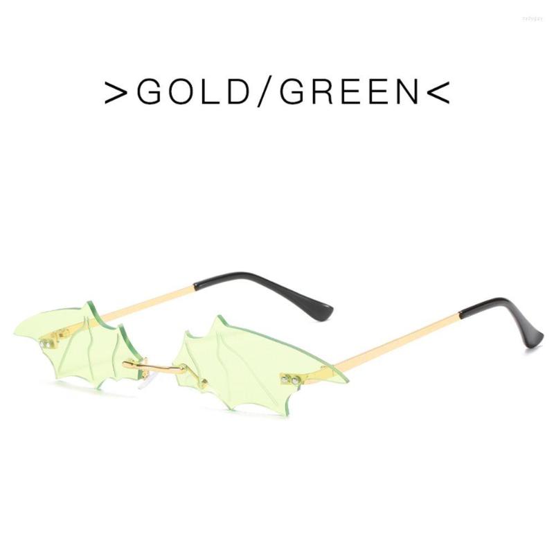 Lunettes de soleil Cosplay, monture métallique sans bords, Slim, en forme de chauve-souris, 284S