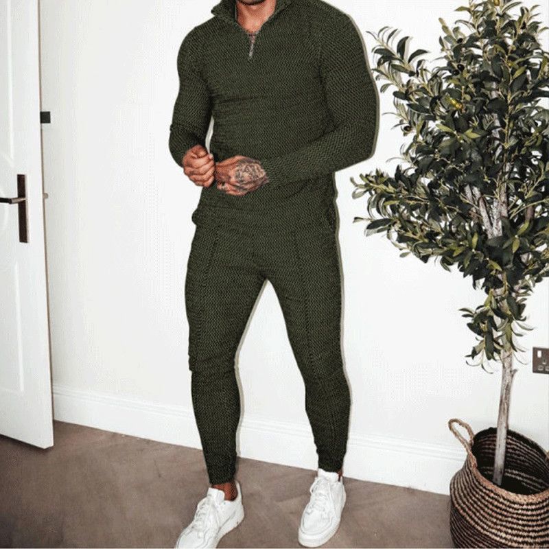 Heren tracksuits heren textured pakken polo met lange mouwen en trainingsbroek mode casual zip -kraagpakken y2k kleding twope -oce man tracksuit 220906