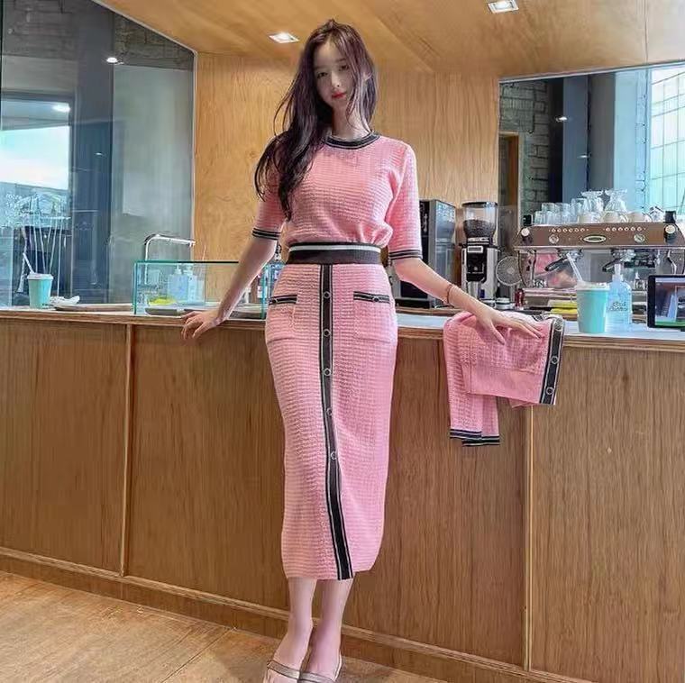 Zweiteiliges Kleid Koreanische Mode Schlanke Dreiteilige Set Frauen Gestrickte Patchwork Strickjacke Oneck Pullover Pullover Midi Röcke Anzüge Weibliche OL 220906
