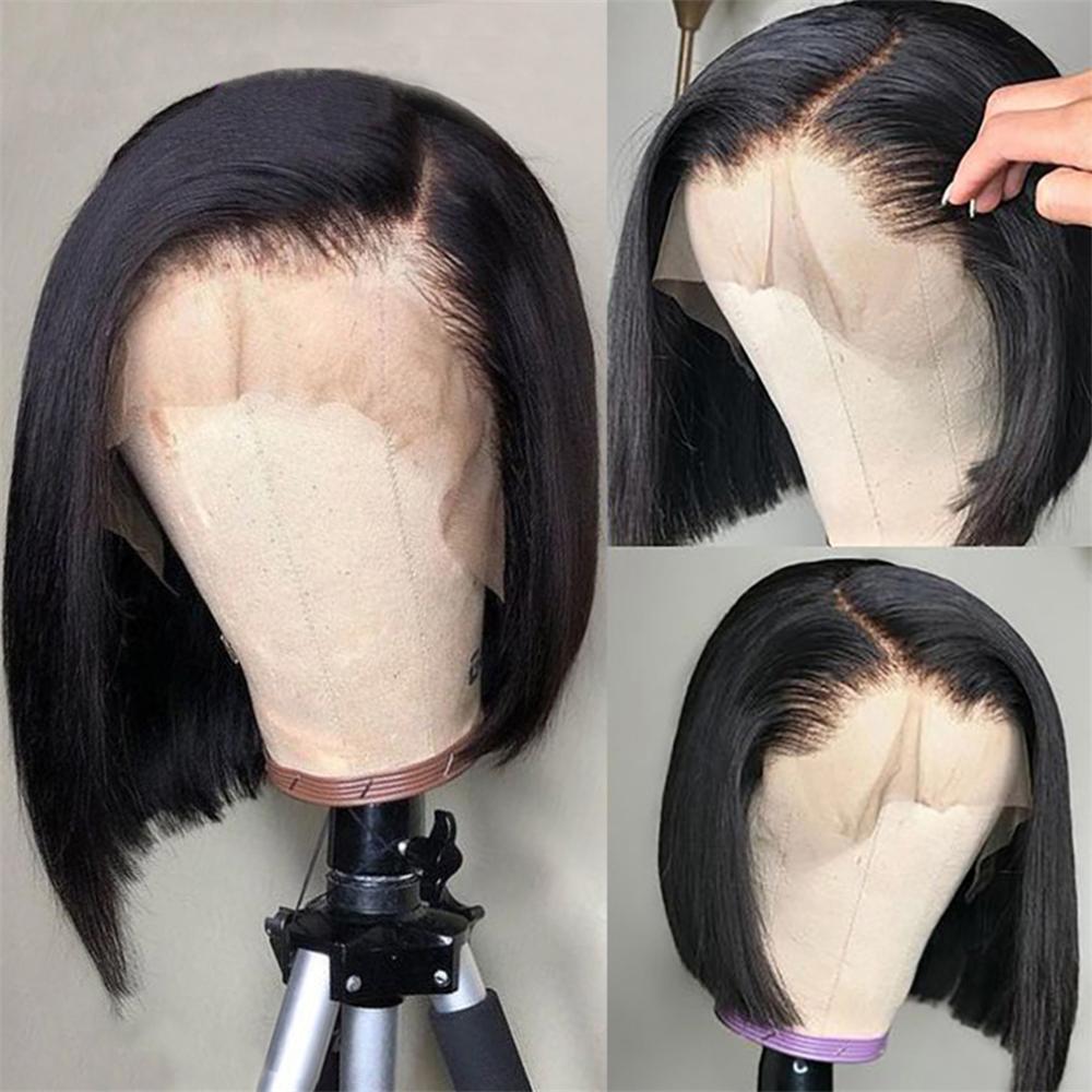Kemik düz bob peruk insan saç perukları için ön hazırlıklı 13x4x1 şeffaf yan parça dantel frontal peruk