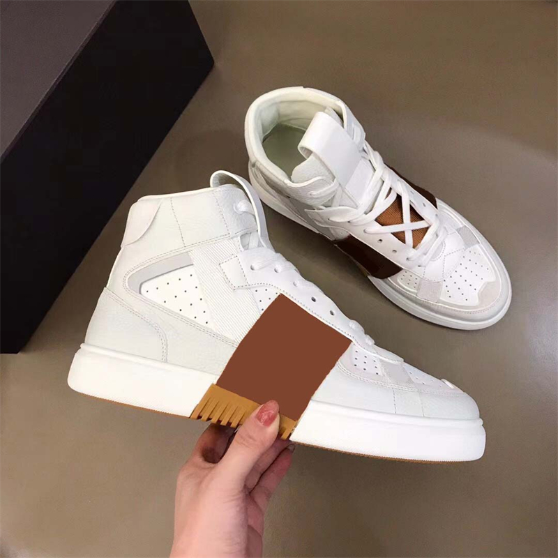 Klasik Erkek Rahat Ayakkabılar Tasarımcı Moda Deri Colorblock Harfler Düz Sokak Yüksek Top Sneakers Açık Koşu Ayakkabıları Boyutları 38-46