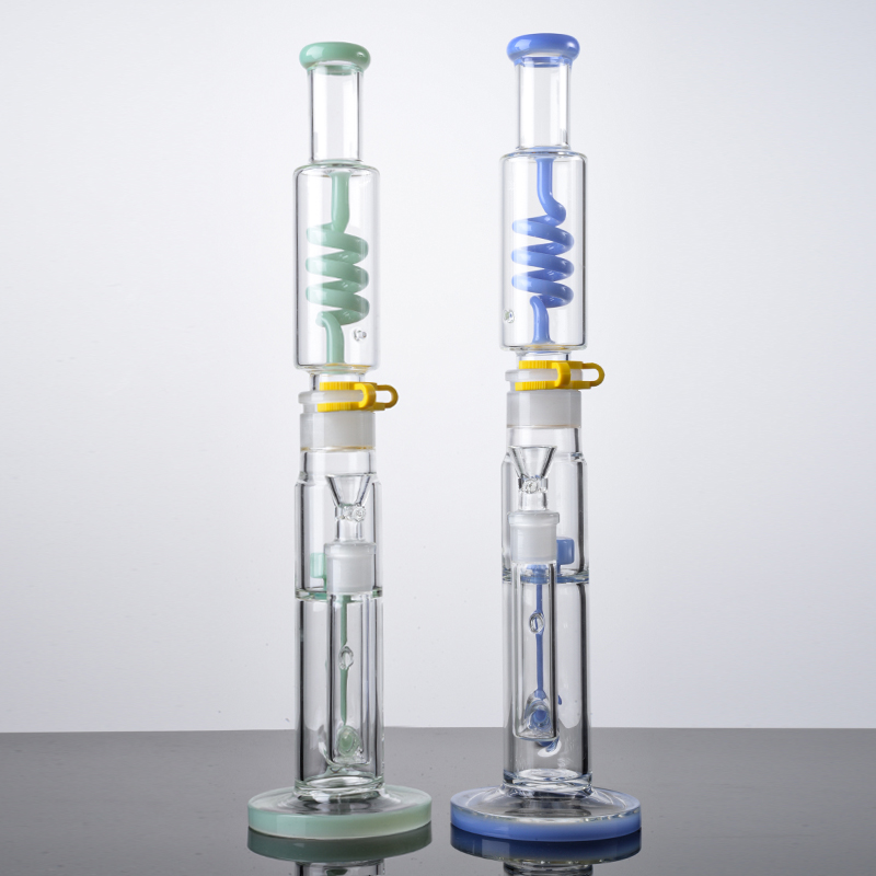 il commercio all'ingrosso Due stili Grandi narghilè 18mm Giunto femmina con ciotola Bong in vetro Tubi acqua in linea Perc 4mm Spessore Rig Oil Dab Rigs