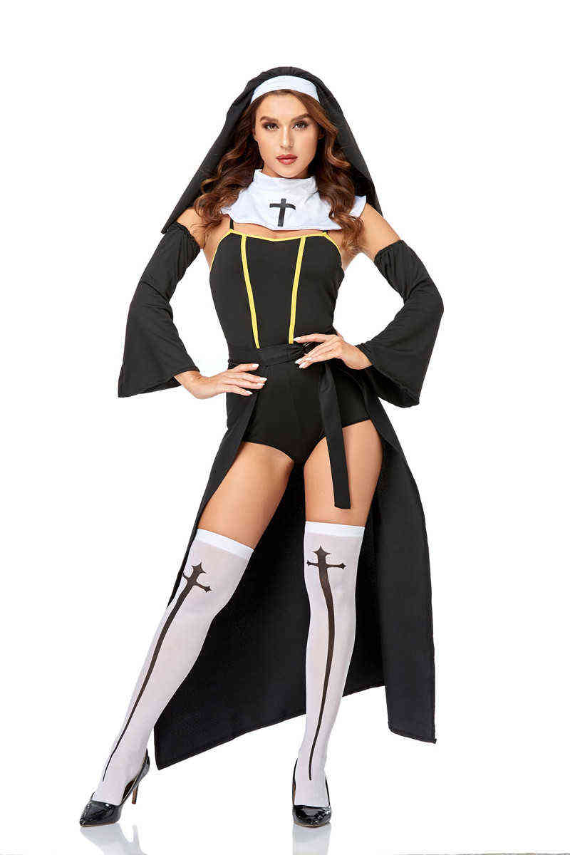 Etapa desgaste sexy monja venga cosplay uniforme para mujeres adultas iglesia de halloween misionera hermana fiesta vestido de lujo t2209053602325