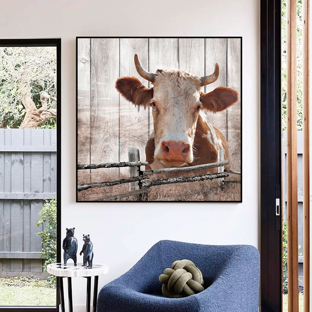 Mucca Astratta Dipinto Su Tela Modern Nordic Cartoon Animal Bovini Wall Art Stampe E Poster Soggiorno Decorazione Della Casa