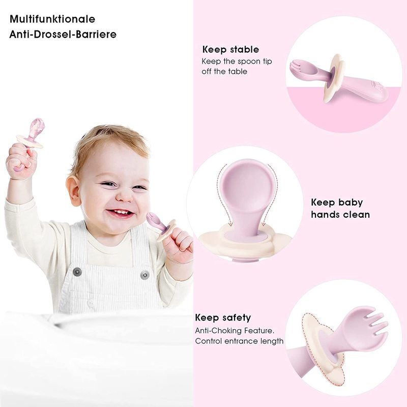 Cups Derees Uitrusting Baby Soft Spoon Fork voor peuters met reiskas siliconen voor zelfvoeding kinderen kinderen servies 220906