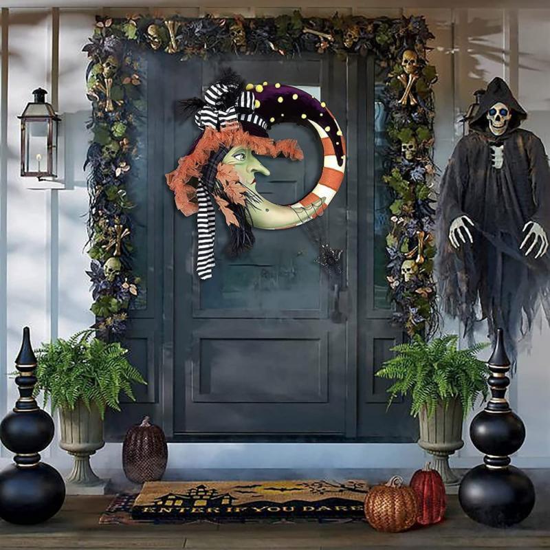 Decora￧￣o de festa Halloween decora￧￣o porta pendurada pingente de bruxa Ghost Festival Bar Props Halloween Decora￧￣o Wreath Festival Ornamentos 220905