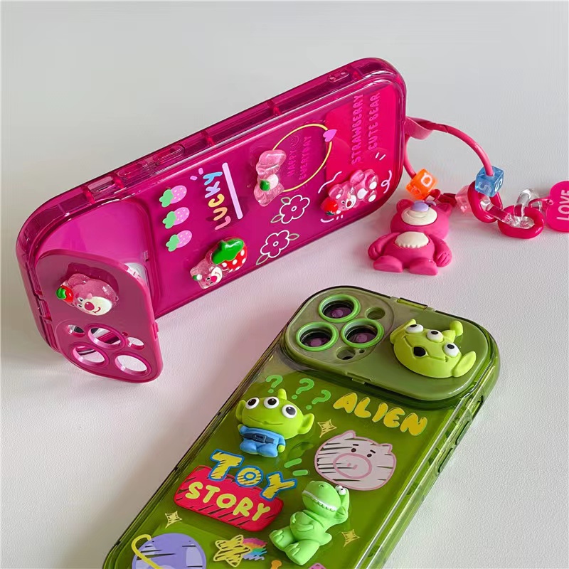 Flip Mirror Phone Cases iPhone 13 Pro Max 11 12 14 Max XS X XR Silicone Cartoon All-Pack Soft Shell Bracelet pendant