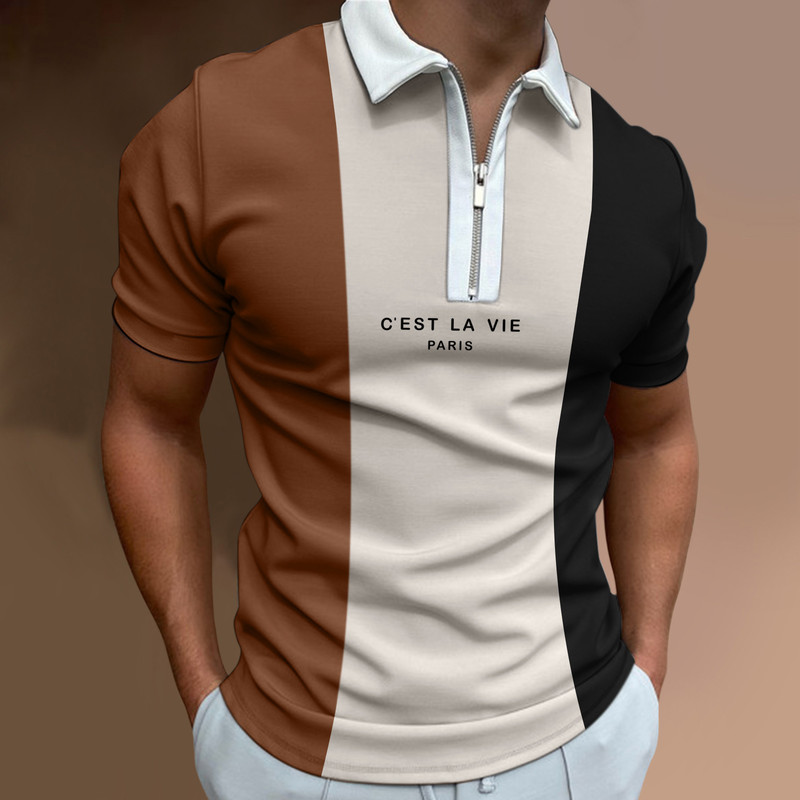 Polo da uomo Camicia manica corta Estate Lettera Stampa Colori T-shirt Top Risvolto Cerniera Casual 220906