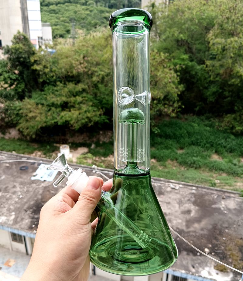 12 inch Green Glass Water Bong Hookahs Super Thick Smoking Pipes Female 18mm with Tree Arm Perc