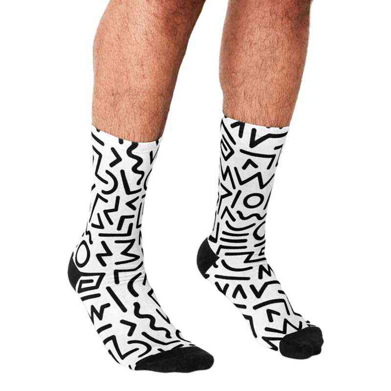 Athletic Socks Funny Men Mondrian Minimalist Grid Printed Hip Hop Happy Cute Boys Street Style Crazy Novelty For L220905