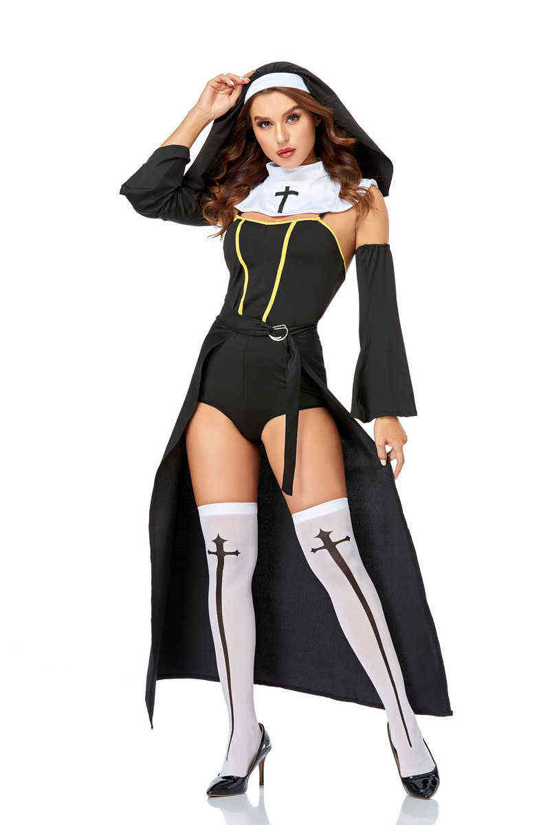 Сцена Wear Sexy Nun Come Cosplay Form для взрослых женщин Хэллоуин церковь миссионерская вечеринка Fancy Dress T220905