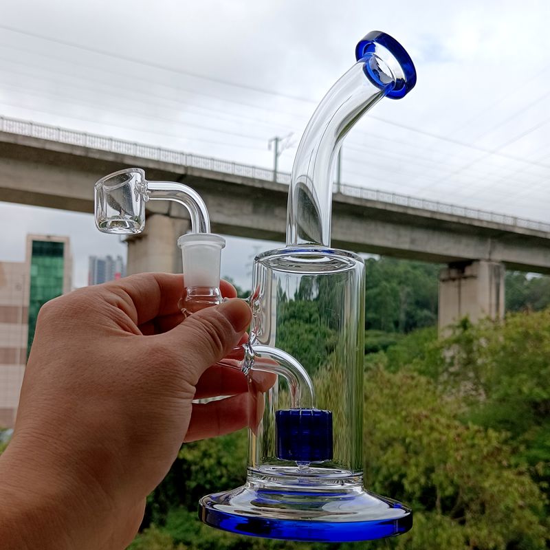 8.5 inch Thick Glass Water Bong Hookahs Female 14mm Joint Straight Type Smoking Pipes with Colorful Tire Perc