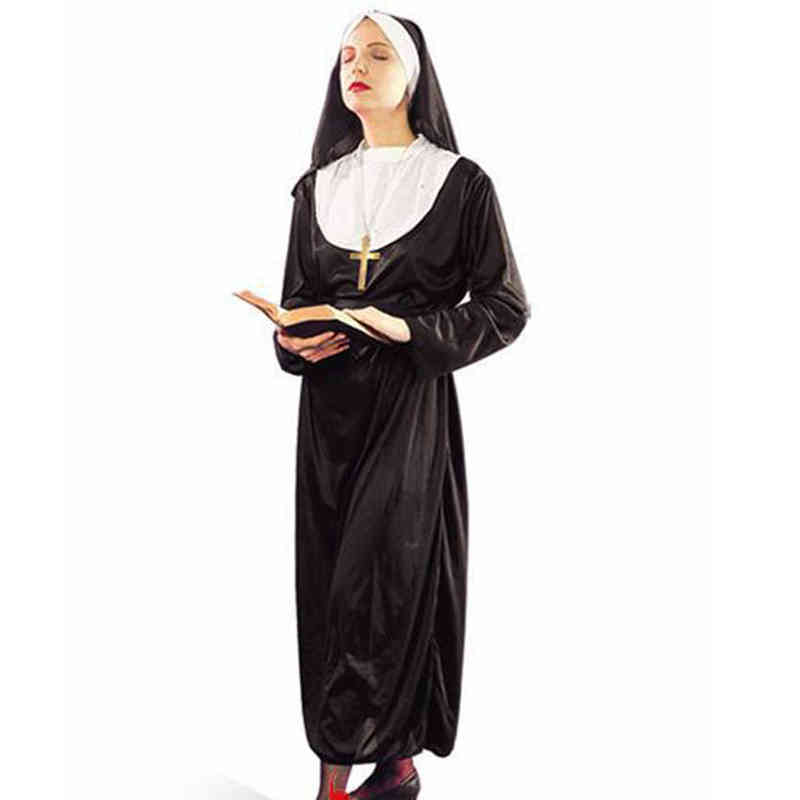 مرحلة ارتداء هالوين كرنفال الحزب نساء راهبة تأثيري تأتي عصر النهضة في العصور الوسطى تنكر الرعب المخيف فساتين التبشيرية مع أغطية الرأس T220905