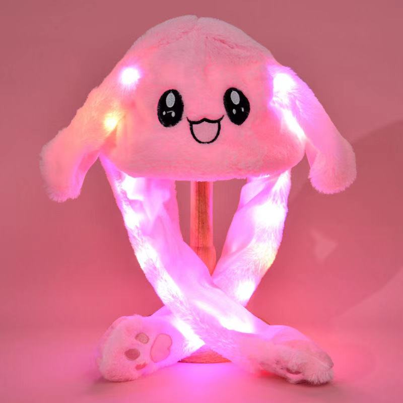 Bunny Ear Move Glowing Hat Rabbit Led Light Jumping Funny Plush Ear Moving Cartoon Hat Kids Girls Cosplay Party Halloween Cap souvenir