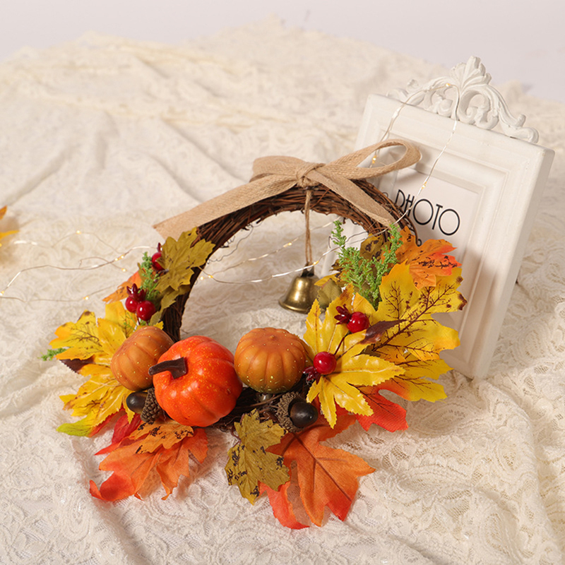 Faux Floral Greenery Artificial Pumpkin Maple Leaf Pines Wreath Halloween Decora￧￣o de Natal A￧￣o