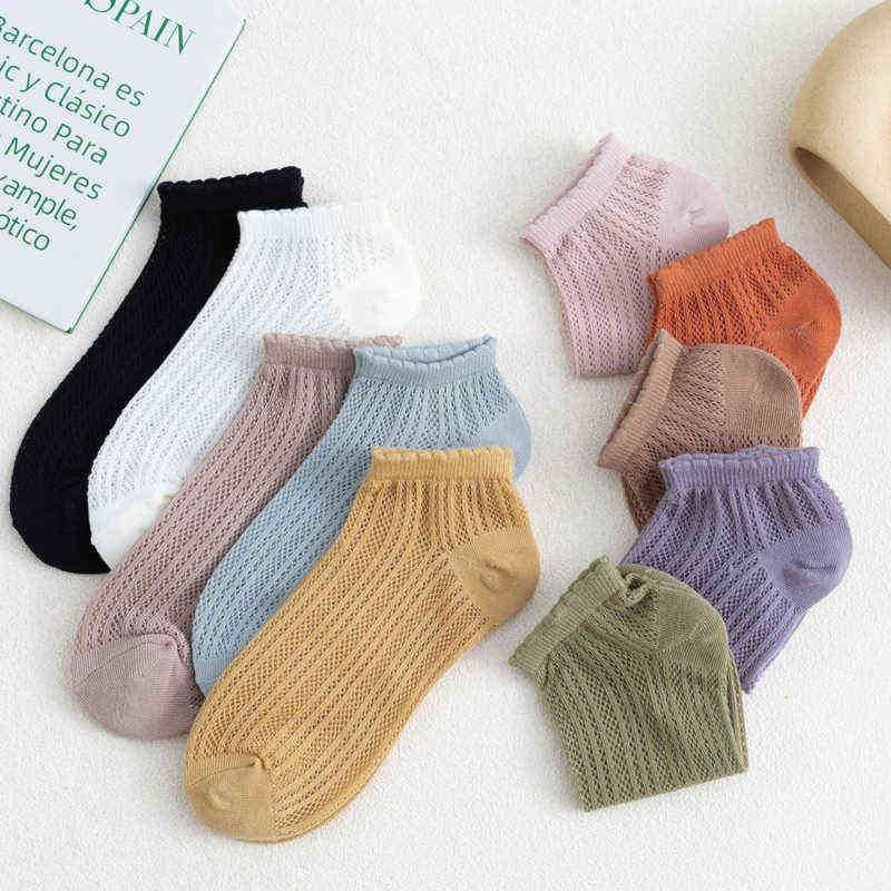 Athletic Socks 5 ParenVrouwen Katoen Korte Sokken Zomer Dunne Mesh Laag Uitgesn Zachte Ademend Effen Kleur No Show Hoge Kwaliteit Vrouwelijke sokjes L220905