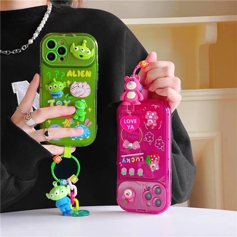 Flip Mirror Phone Cases iPhone 13 Pro Max 11 12 14 Max XS X XR Silicone Cartoon All-Pack Soft Shell Bracelet pendant