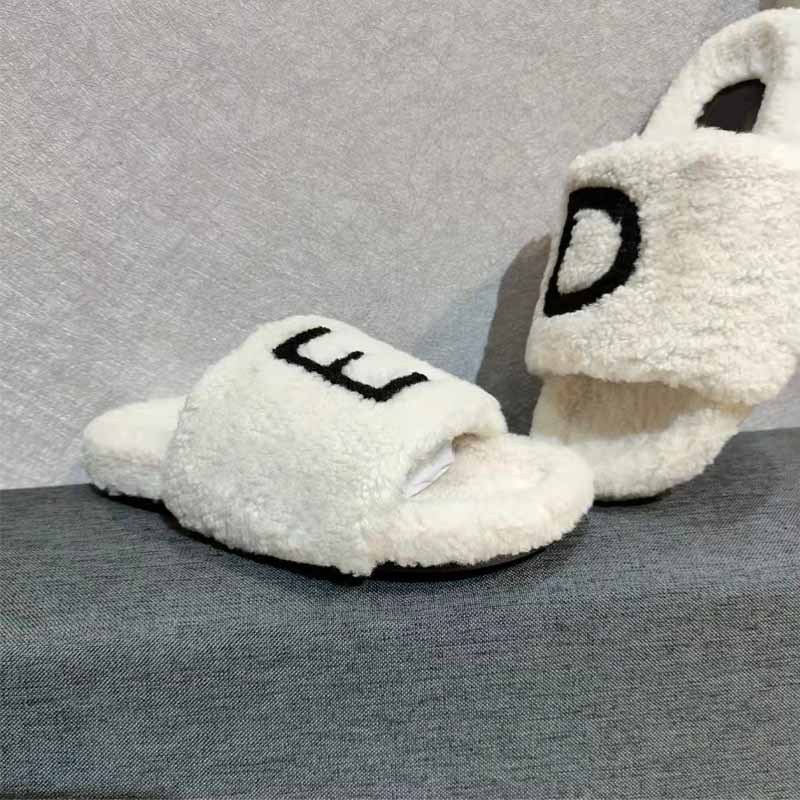 Mode Femmes Fourrure Pantoufles Designer Laine Glisser En Peluche Chaussures Confortable Chaud Mules Fond Plat Maison Pantoufle Sandale Avec boîte EU44