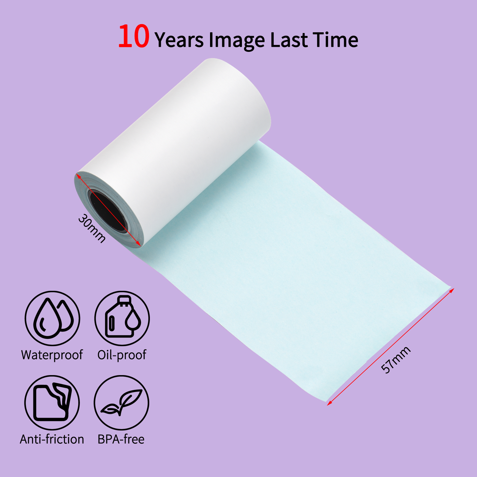 5/10rolls autoadesivo autoadesivo etichetta etichetta stampabile rotolo di carta 57x30mm tasca stampante foto termiche mobile bt