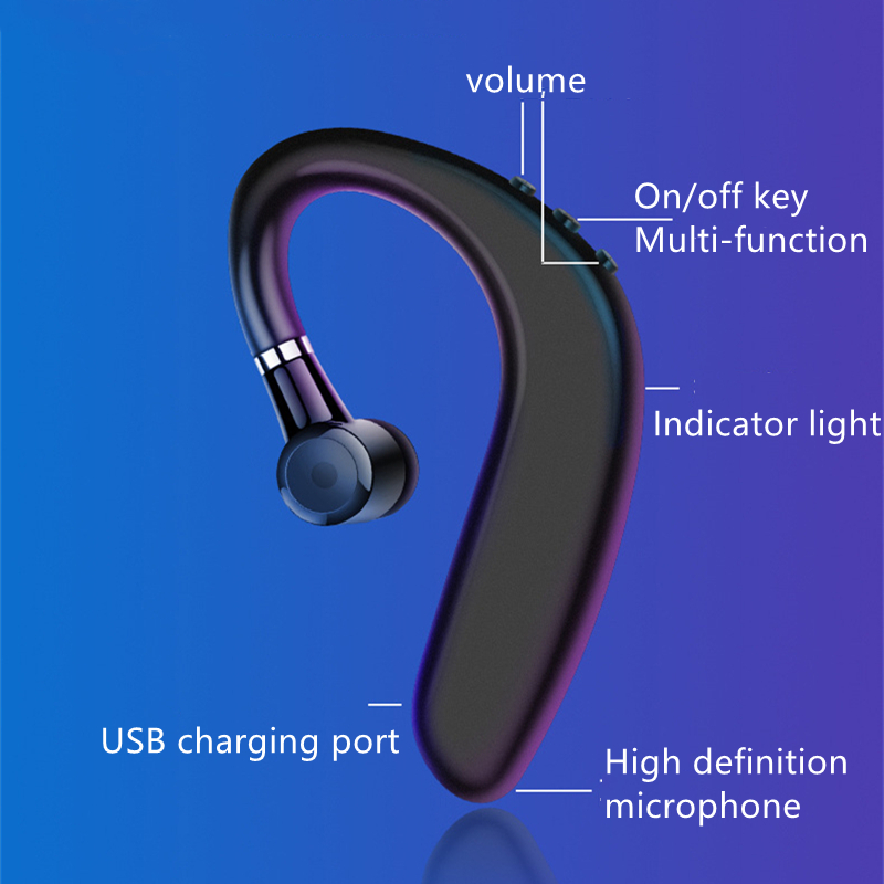 Excelay S109 Bluetooth -hörlurar Trådlös headsetbil Business Ring musik öronsnäckor Enkel öronhängande förpackning gratis fartyg