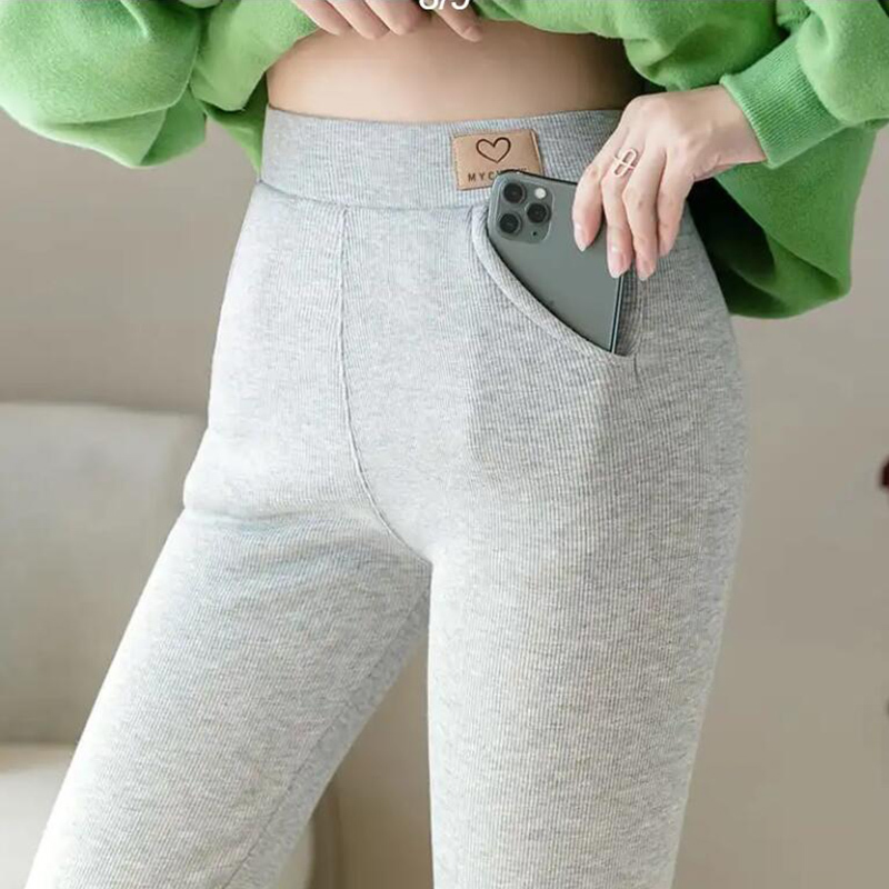 Kvinnors leggings hög midja mjuk vinterficka för kvinnor fleece tjocka byxor sammet termisk grå varm 220906