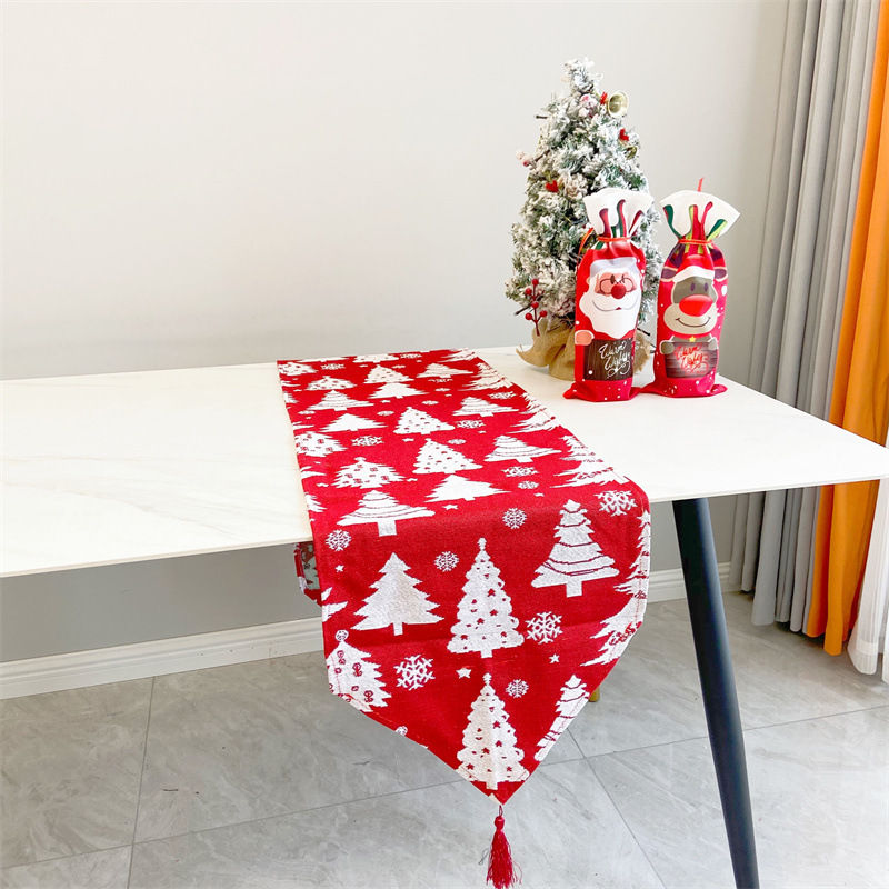 Christmas Table Runner 33X180cm/13X71 inch Polyester Cotton Fabric Dining Tables Wedding Party Snow Man Elk Floral Soft Tablecloth Decoration Gift HY0096