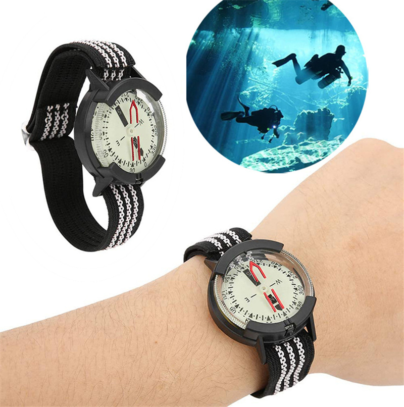 Bússola de mergulho 50m 164 pés Subaquático Navigador Dial de pulso à prova d'água para Scuba Surfing Snorkeling Camping Caminhando esportes aquáticos ao ar livre