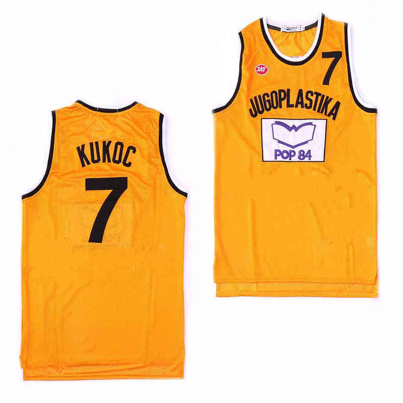 O WSKT College usa Jugoplastika masculino dividido o filme 7 Toni Kukoc Jersey Basketball barato costura amarelo Tamanho S-xxl