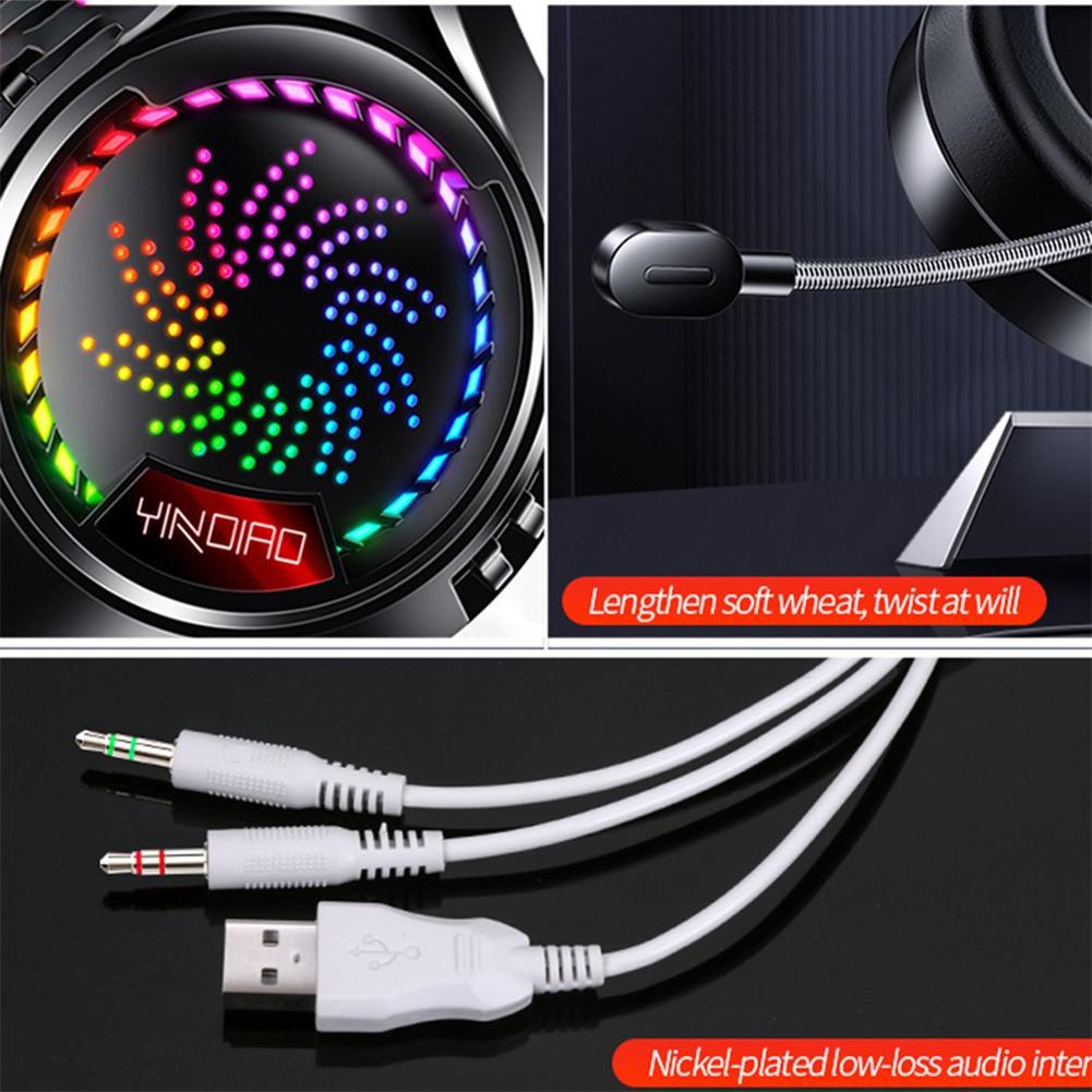 YINDAIO Q7 Derin Bas Kulaklık DTS 7.1 Surround Ses Mikrofonlu Renkli Işık Kablolu Oyun Kulaklığı - Ses Şifre Çözücü Çipli Tek USB