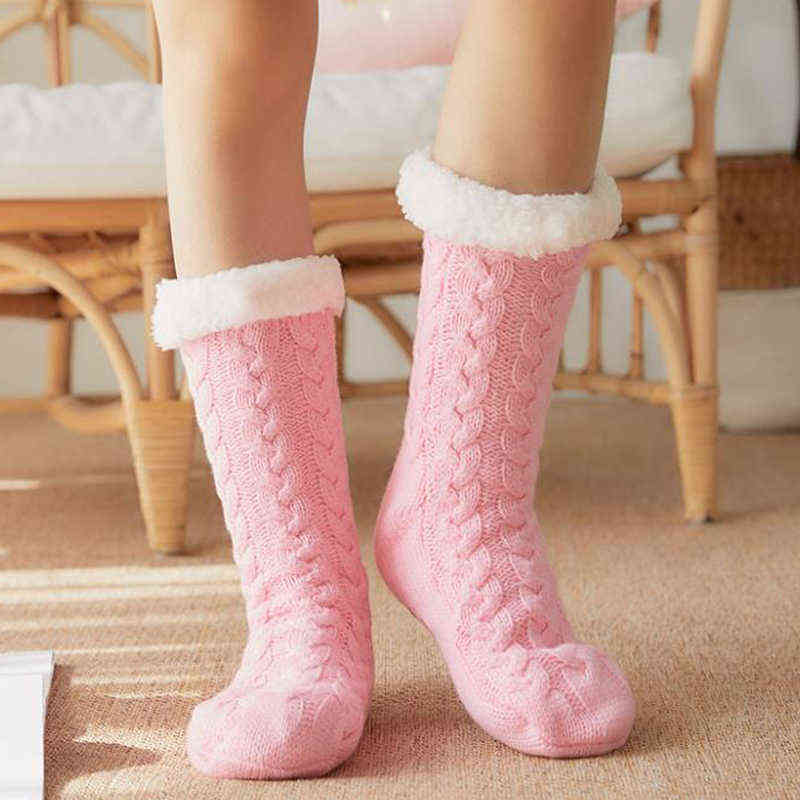 Athletic Socks Women Winter Plus Thicker Warm Soft Cotton Home Anti-Slip Bedroom Shoes Christmas Gift Knitted Room Floor Sleep L220905