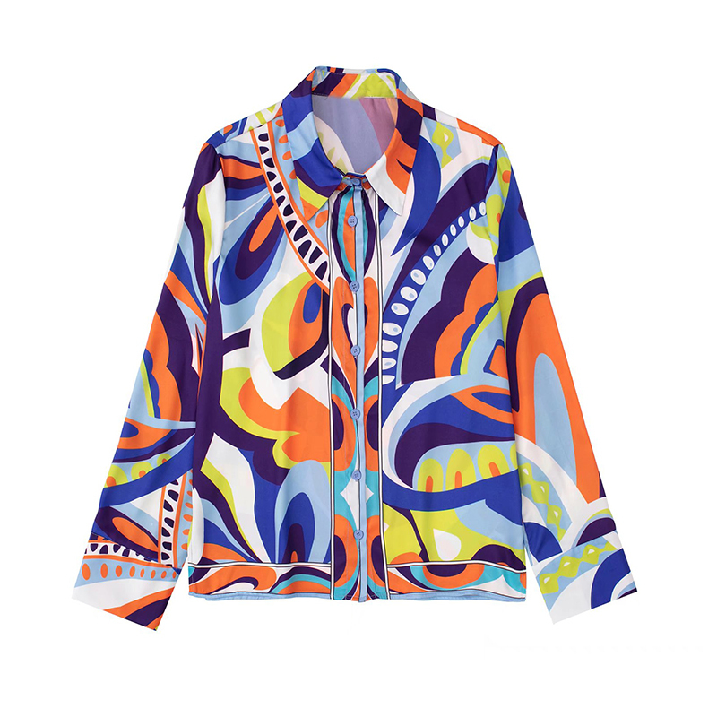 Kvinnor Bluses Shirts Set 2 Elegant Fashion Slim Print Top Casual Chic Long Sleeve Youth 220906