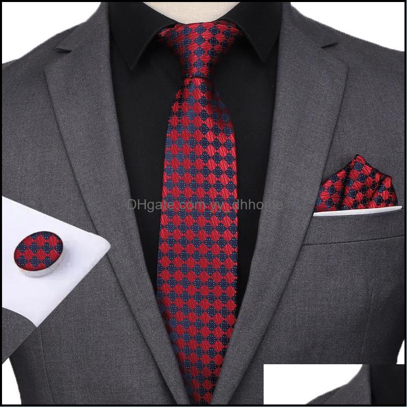 Cravate Ensemble Classique Hommes Ensembles 51 Design 100% Cravates En Soie Boutons De Manchette Hanky 8Cm Plaid Rayé Hommes Mariage D'affaires Formel Yydhhome Dhtlz