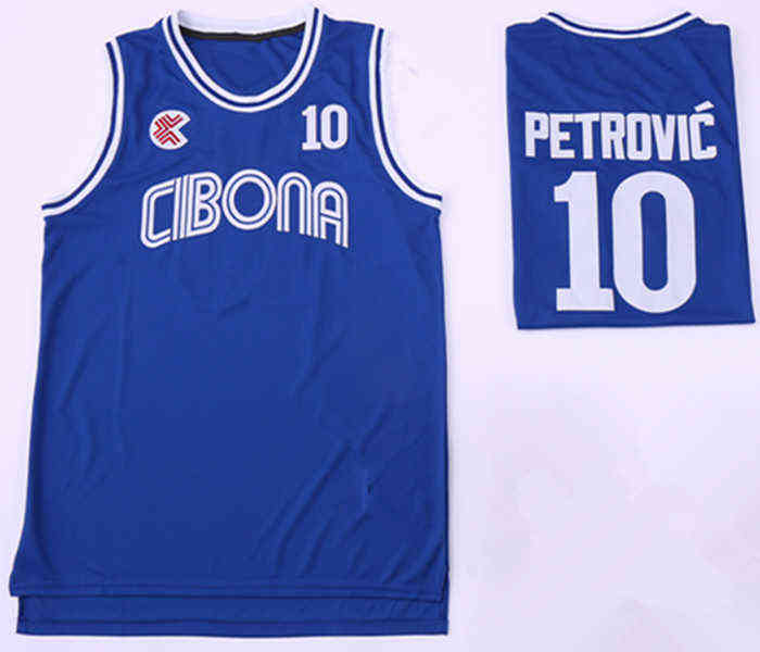 College Wears Cheap Men Jugoslavija Jugoslavia # 4 Jersey Basket cucita Cibona Drazen Petrovic # 10 Camicie Navy Blue 