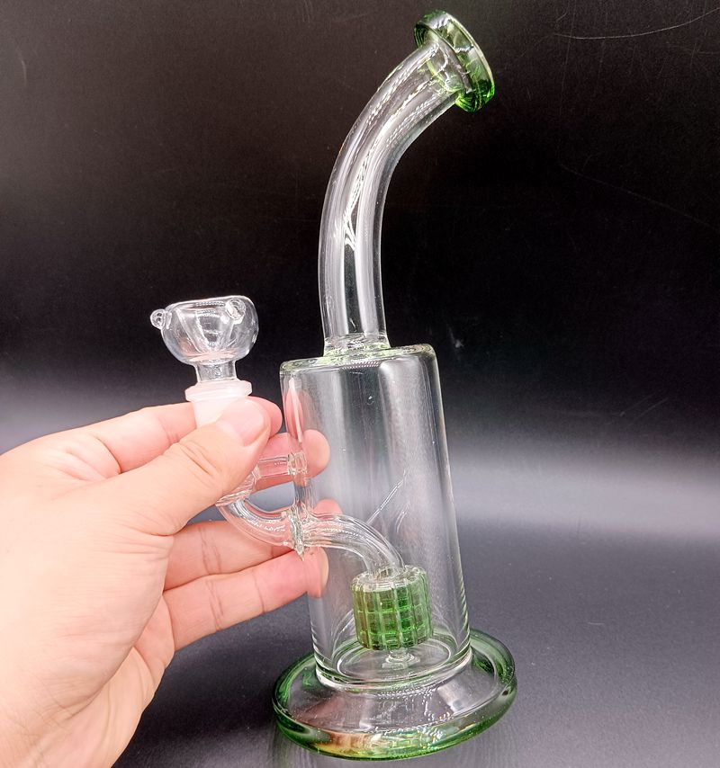 8.5 inch Thick Glass Water Bong Hookahs Female 14mm Joint Straight Type Smoking Pipes with Colorful Tire Perc