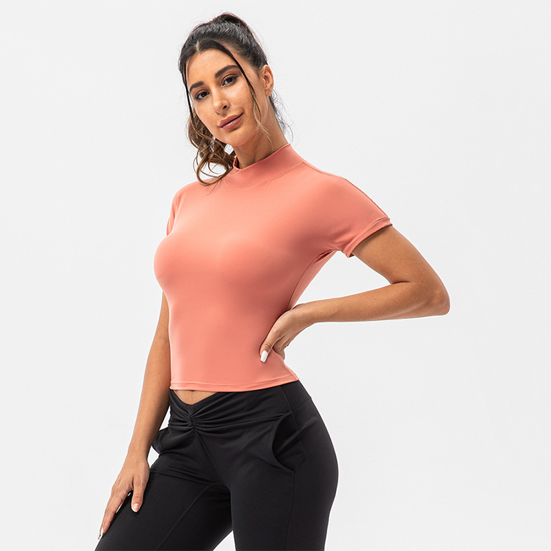 Yoga Sleeved curta para a camiseta feminina Roupa de ioga de novo esporte antibacteriano de nude