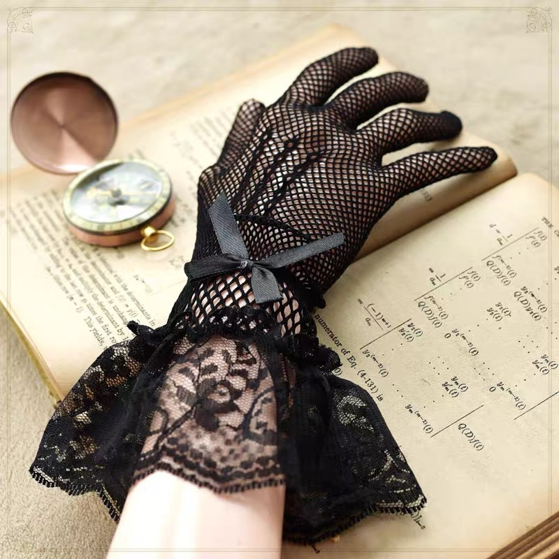 Women Black White Red Summer Uv-proof Driving Gloves Mesh Fishnet Gloves Lace Mittens Full Finger Girls Lace Fashion Gloves