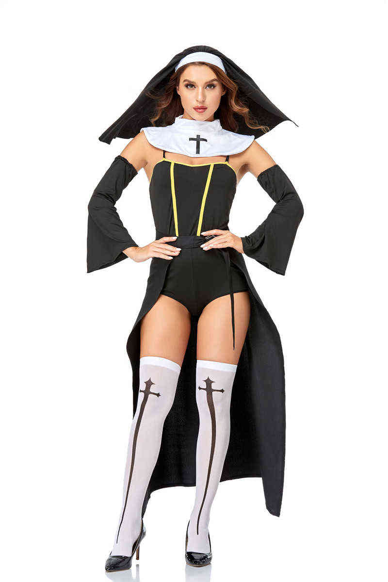 Stage Wear Sexy Nun Come Cosplay Uniforme pour femmes adultes Halloween Église Missionnaire Soeur Party Fantaisie Robe T2209054443735