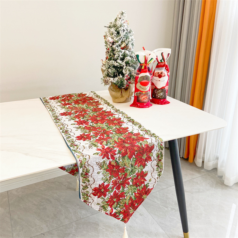 33 * 180 cm / 13 * 71 pulgadas Camino de mesa navideño Tela de algodón y poliéster Mesas de comedor Banquete de boda Hombre de nieve Elk Floral Mantel suave Decoración Regalo JY0692