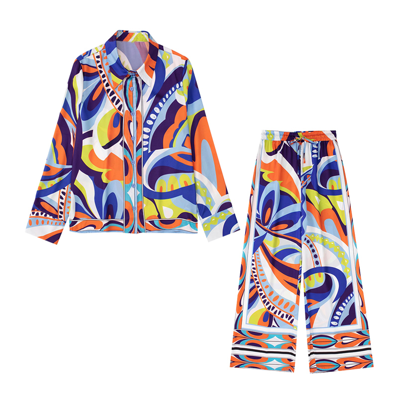 Kvinnor Bluses Shirts Set 2 Elegant Fashion Slim Print Top Casual Chic Long Sleeve Youth 220906