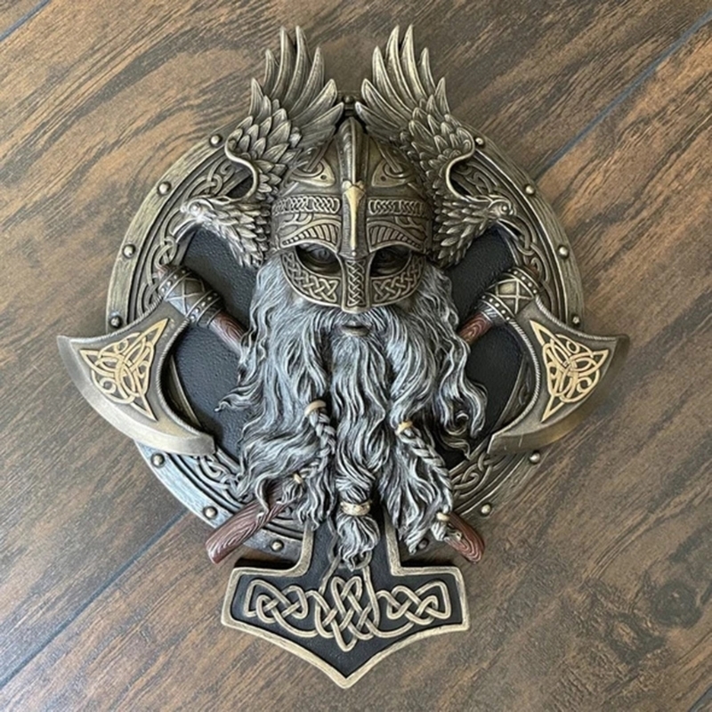 Objets décoratifs Figurines 95AA Viking Berserker Double hache Plaque résine Statue ornement Vintage guerrier Valhalla Sculpture Figurine pour 220906