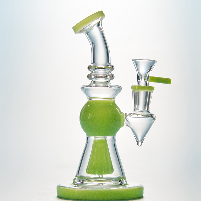 EN STOCK Pyramide Conception Narguilés Pommeau De Douche Perc Bongs En Verre Court Nect Embouchure Dab Rigs Vert Violet Coloré Tuyaux D'eau Fumer Des Tuyaux