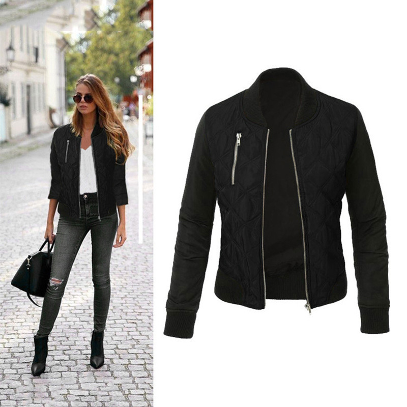 Jaquetas femininas Outono Inverno Lazer Moda Sólida Jaqueta Oneneck Zipper Costura Acolchoada Bomber Jacket Casacos 220907