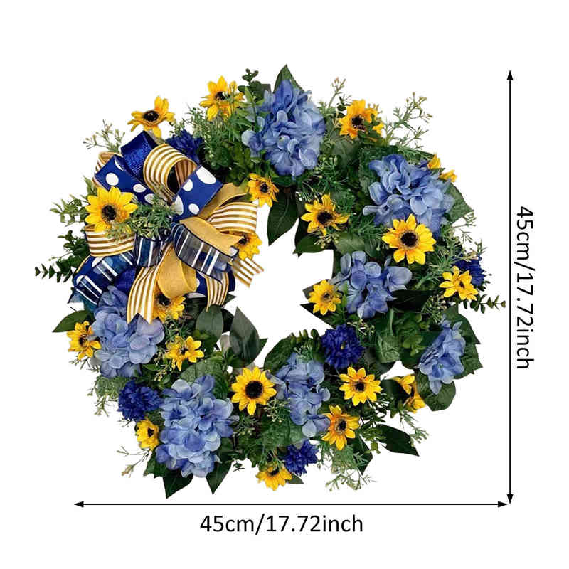 Couronnes De Fleurs Décoratives Guirlande Jaune Et Bleue 18 Pouces Guirlande De Tournesol Artificielle Printemps Eté Couronne De Tournesol Pour Porte D'entrée Maison Mur De Mariage T220905