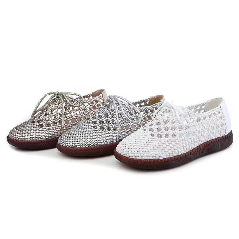 Sandali estivi da donna in rete intrecciata intrecciata Scarpe casual alla moda Mocassini slip-on in pelle Sneakers firmate da donna Sandali mocassini da donna traspiranti