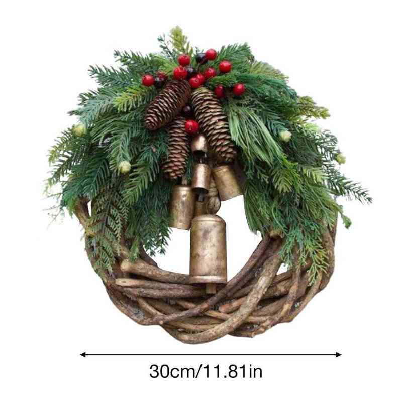 Fiori decorativi ghirlande ghirlanda di Natale rustico Pinna Rattan Pine Ghirlanda Decorazione della fattoria con decorazione porta anteriori a campana Regalo di Capodanno T220905