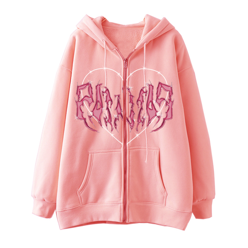 Dames Hoodies Sweatshirts Kleding Kawaii Winter Oversize Print Capuchon Katoen Grote maten Lange mouw Hoodie met rits 220906