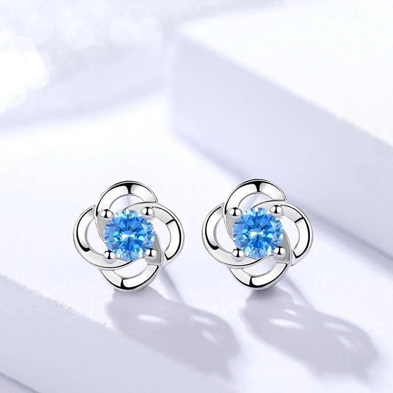 S999 Sterling Silver earrings studs women classic four leaf grass earrings party fashion jewelry girls Valentine's Day birthday gift