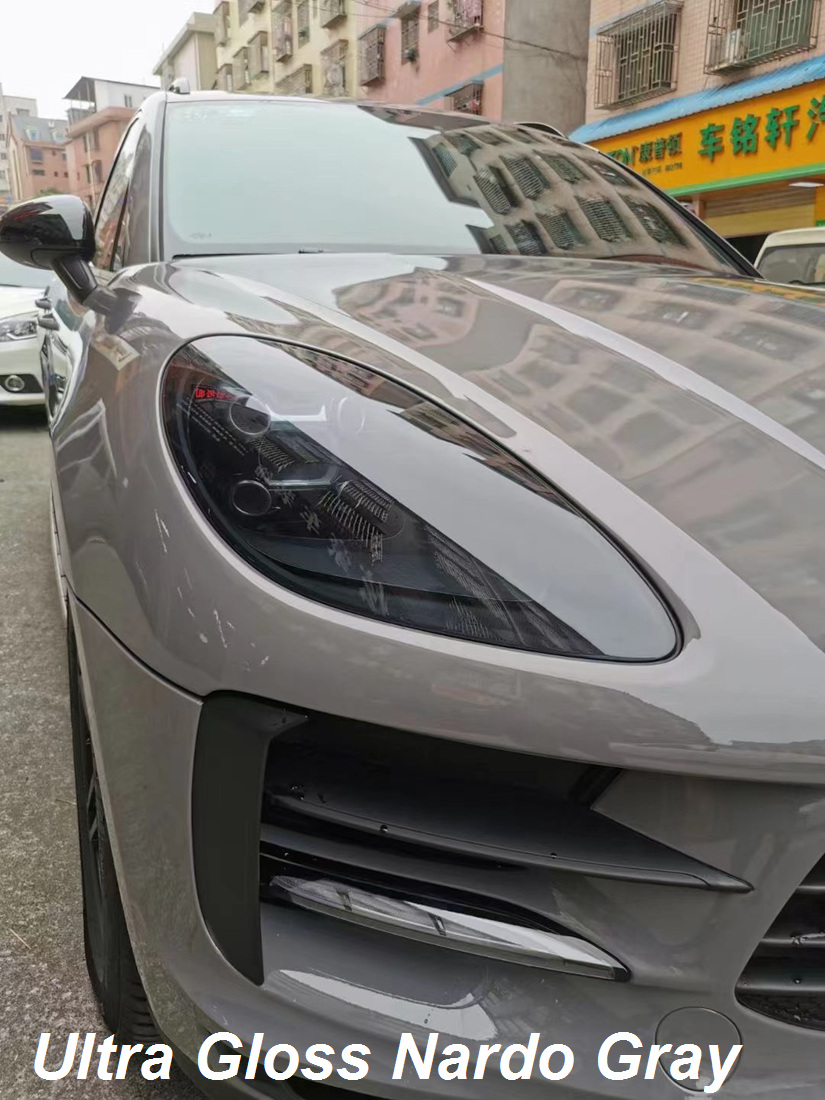 Nieuwe Ultra Gloss Nardo Gray Vinyl Wrap Sticker Hele glanzende auto Inpakbekledingfilm met luchtafgifte Initi￫le low tack lijm zelfklevende folie 1.52x20m 5x65ft