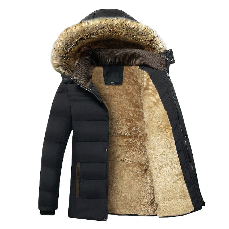 Jaquetas masculinas inverno quente grosso velo parkas impermeável com capuz gola de pele parka casaco outono moda casual 220907